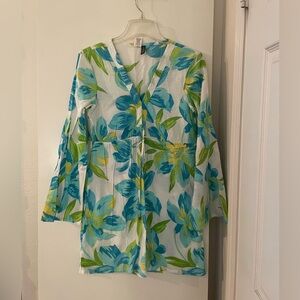 S/P Lauren Ralph Lauren All Cotton Swimsuit Cover Up White/Turquoise Vintage